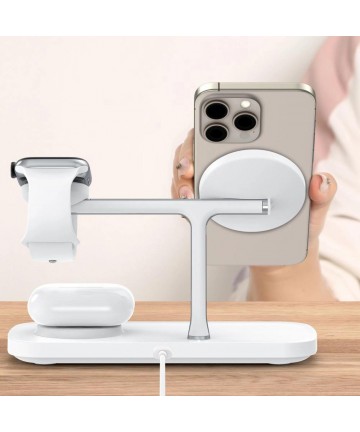 Tech-Protect QI15W-A45 3in1 Wireless Charger with MagSafe for Apple Devices - White