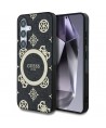 Guess 4G Background Gold Electroplated Peony Pattern MagSafe case for Samsung Galaxy S25 black