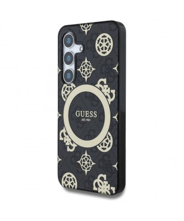 Guess 4G Background Gold Electroplated Peony Pattern MagSafe case for Samsung Galaxy S25 black