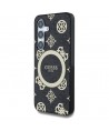 Guess 4G Background Gold Electroplated Peony Pattern MagSafe case for Samsung Galaxy S25 black
