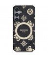 Guess 4G Background Gold Electroplated Peony Pattern MagSafe case for Samsung Galaxy S25 black