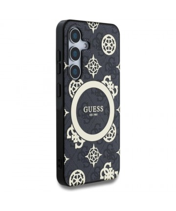 Guess 4G Background Gold Electroplated Peony Pattern MagSafe case for Samsung Galaxy S25 black