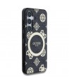 Guess 4G Background Gold Electroplated Peony Pattern MagSafe case for Samsung Galaxy S25 black