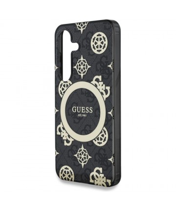 Guess 4G Background Gold Electroplated Peony Pattern MagSafe case for Samsung Galaxy S25 black