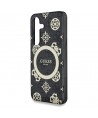 Guess 4G Background Gold Electroplated Peony Pattern MagSafe case for Samsung Galaxy S25 black