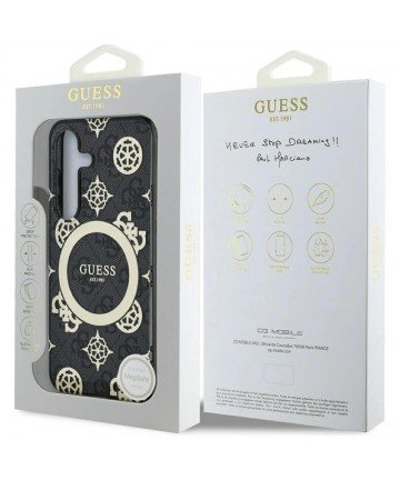Guess 4G Background Gold Electroplated Peony Pattern MagSafe case for Samsung Galaxy S25 black