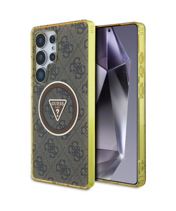 Guess 4G Glitter Triangle Buttons MagSafe Case for Samsung Galaxy S25 Ultra Brown