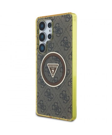 Guess 4G Glitter Triangle Buttons MagSafe Case for Samsung Galaxy S25 Ultra Brown