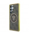 Guess 4G Glitter Triangle Buttons MagSafe Case for Samsung Galaxy S25 Ultra Brown