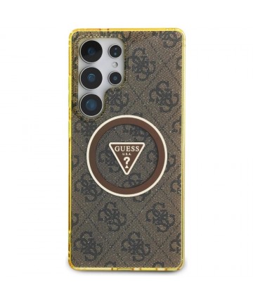 Guess 4G Glitter Triangle Buttons MagSafe Case for Samsung Galaxy S25 Ultra Brown