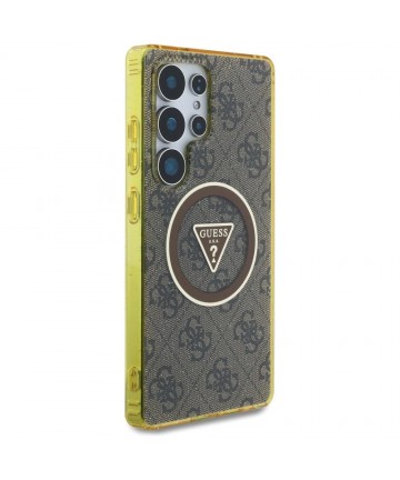 Guess 4G Glitter Triangle Buttons MagSafe Case for Samsung Galaxy S25 Ultra Brown