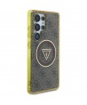 Guess 4G Glitter Triangle Buttons MagSafe Case for Samsung Galaxy S25 Ultra Brown