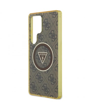 Guess 4G Glitter Triangle Buttons MagSafe Case for Samsung Galaxy S25 Ultra Brown
