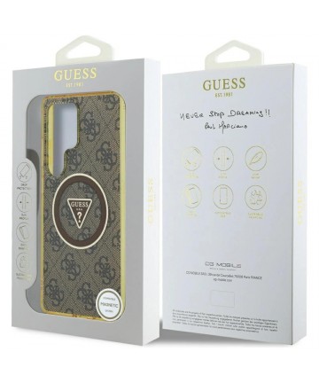 Guess 4G Glitter Triangle Buttons MagSafe Case for Samsung Galaxy S25 Ultra Brown