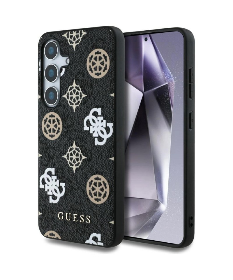 Guess 4G Printed Colored Peony Pattern MagSafe case for Samsung Galaxy S25 black