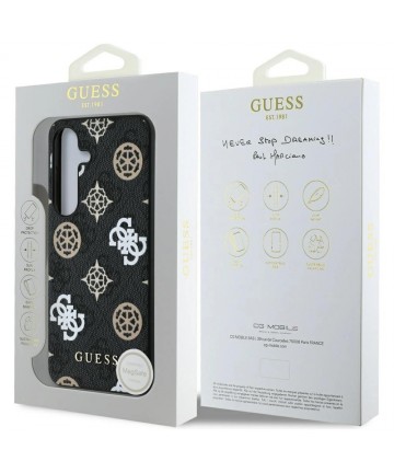 Guess 4G Printed Colored Peony Pattern MagSafe case for Samsung Galaxy S25 black