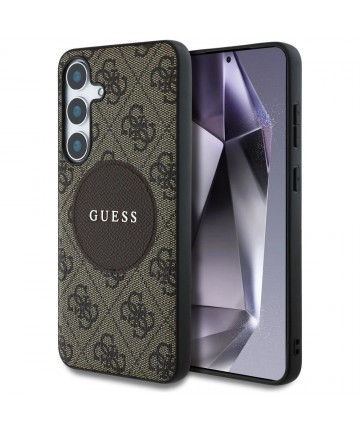 Guess 4G Round Patch Classic Logo MagSafe Case for Samsung Galaxy S25 Brown
