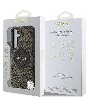 Guess 4G Round Patch Classic Logo MagSafe Case for Samsung Galaxy S25 Brown