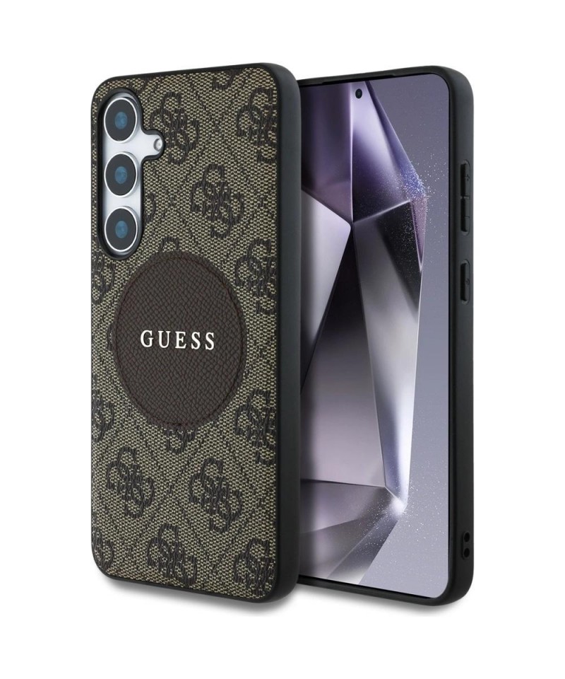 Guess 4G Round Patch Classic Logo MagSafe Case for Samsung Galaxy S25 Plus Brown