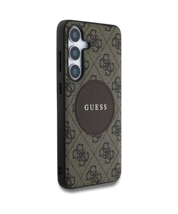 Guess 4G Round Patch Classic Logo MagSafe Case for Samsung Galaxy S25 Plus Brown