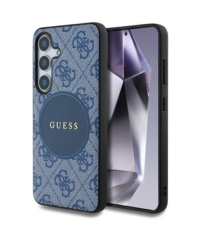Guess 4G Round Patch Classic Logo MagSafe case for Samsung Galaxy S25 Plus blue