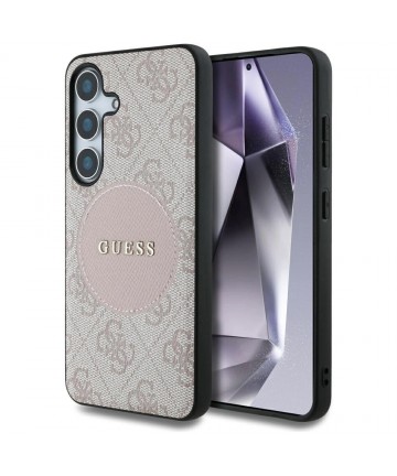 Guess 4G Round Patch Classic Logo MagSafe Case for Samsung Galaxy S25 Plus Pink