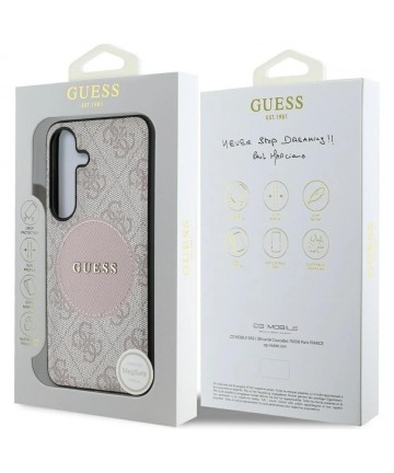 Guess 4G Round Patch Classic Logo MagSafe Case for Samsung Galaxy S25 Plus Pink