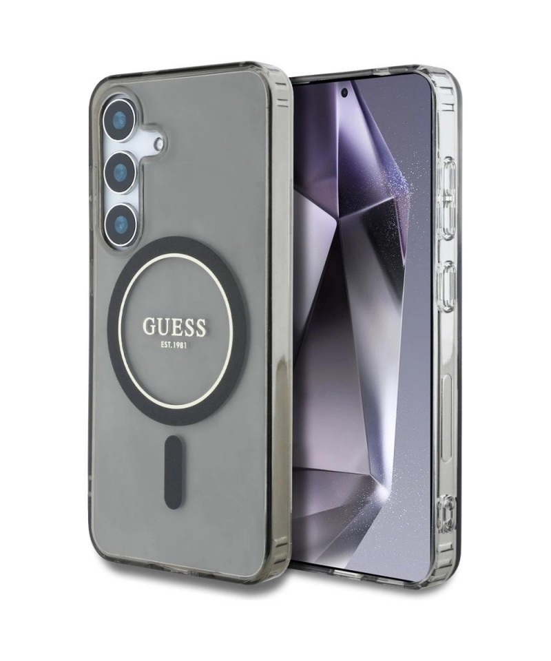 Guess Glitter Circle Classic Logo MagSafe case for Samsung Galaxy S25 black