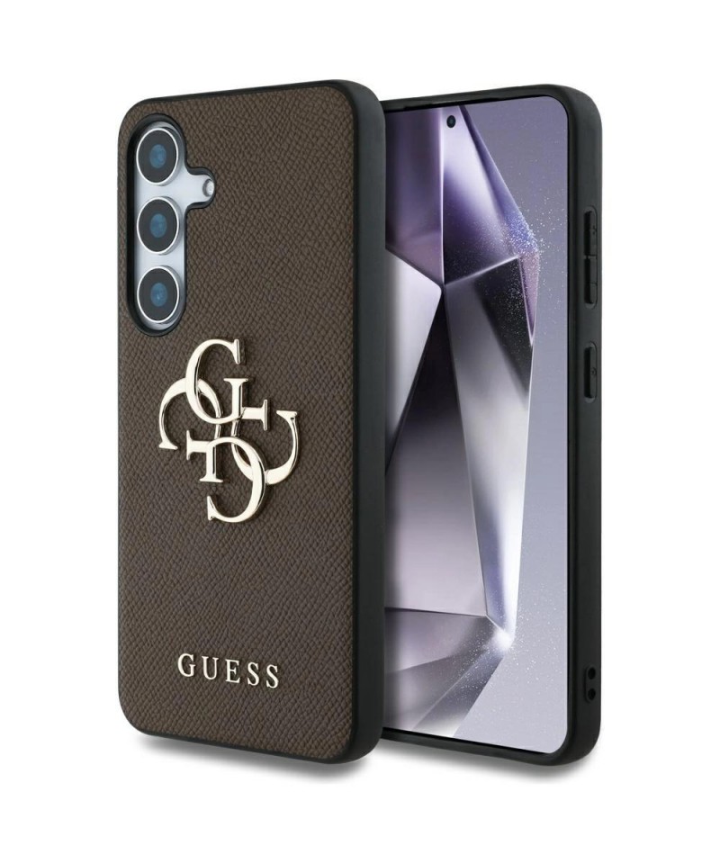 Guess Grained Big 4G Logo Small Classic Logo case for Samsung Galaxy S25 Plus brown