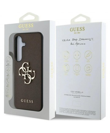 Guess Grained Big 4G Logo Small Classic Logo case for Samsung Galaxy S25 Plus brown
