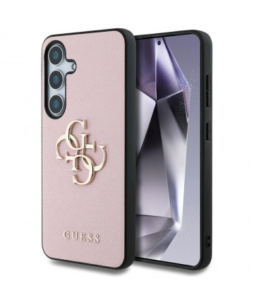 Guess Grained Big 4G Logo Small Classic Logo case for Samsung Galaxy S25 Plus pink