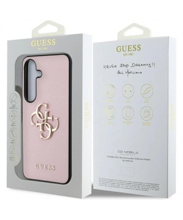 Guess Grained Big 4G Logo Small Classic Logo case for Samsung Galaxy S25 Plus pink