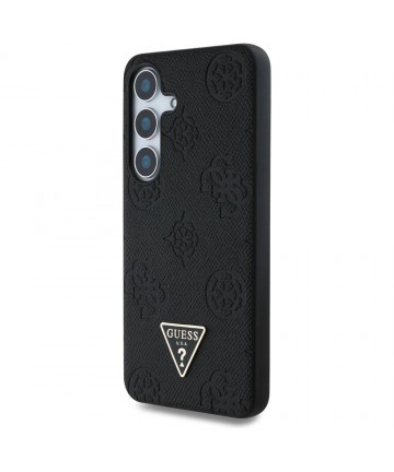 Guess Grained Hot Stamp Peony Pattern Triangle Logo MagSafe Case for Samsung Galaxy S25 Black