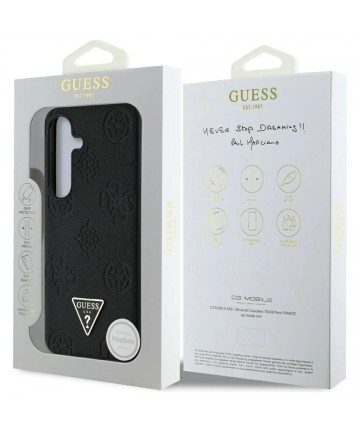 Guess Grained Hot Stamp Peony Pattern Triangle Logo MagSafe Case for Samsung Galaxy S25 Black
