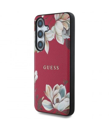 Guess Grained Printed Flower Pattern MagSafe case for Samsung Galaxy S25 fuchsia