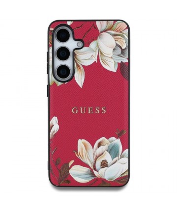 Guess Grained Printed Flower Pattern MagSafe case for Samsung Galaxy S25 fuchsia