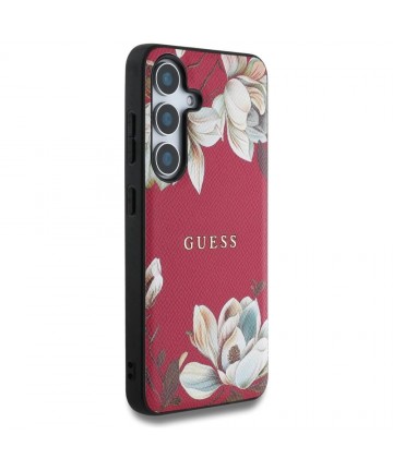 Guess Grained Printed Flower Pattern MagSafe case for Samsung Galaxy S25 fuchsia