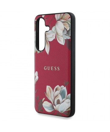 Guess Grained Printed Flower Pattern MagSafe case for Samsung Galaxy S25 fuchsia