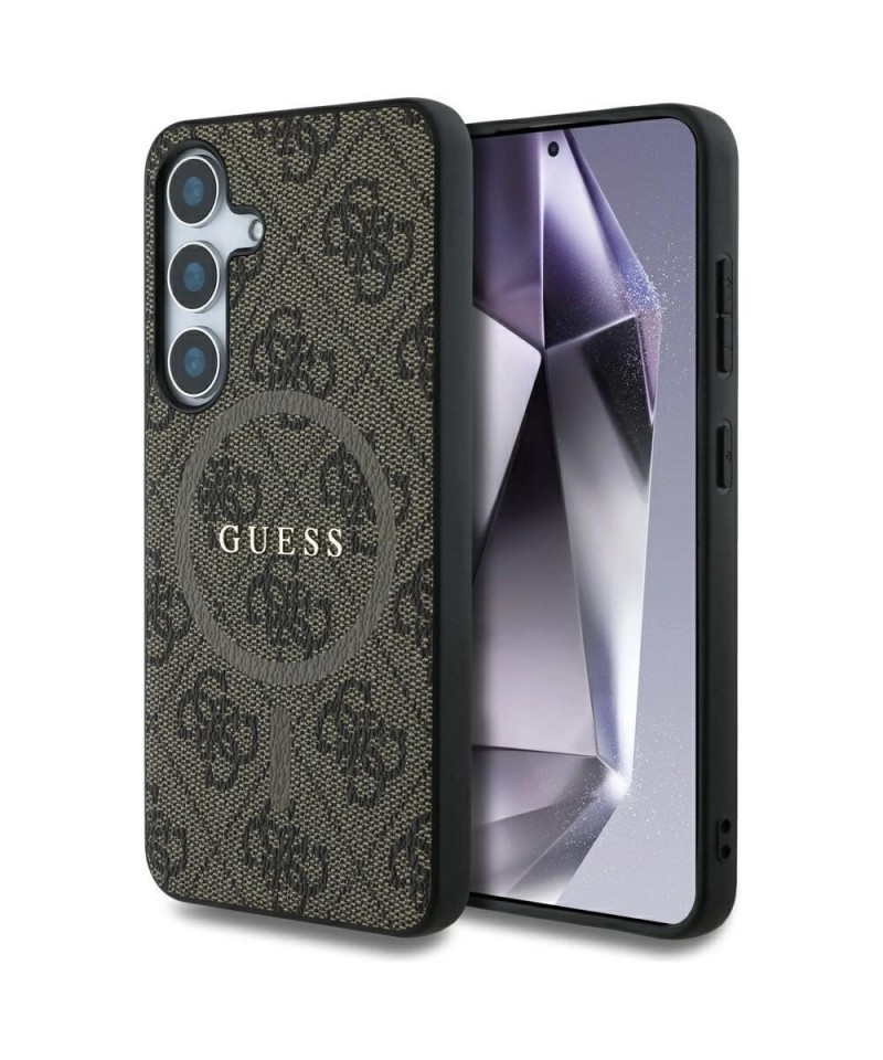 Guess Leather 4G Colored Ring Classic Logo MagSafe Samsung Galaxy S25 case brown