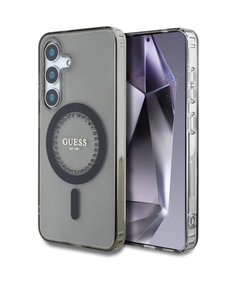 Guess Rhinestones Printed Classic Logo MagSafe Samsung Galaxy S25 case black
