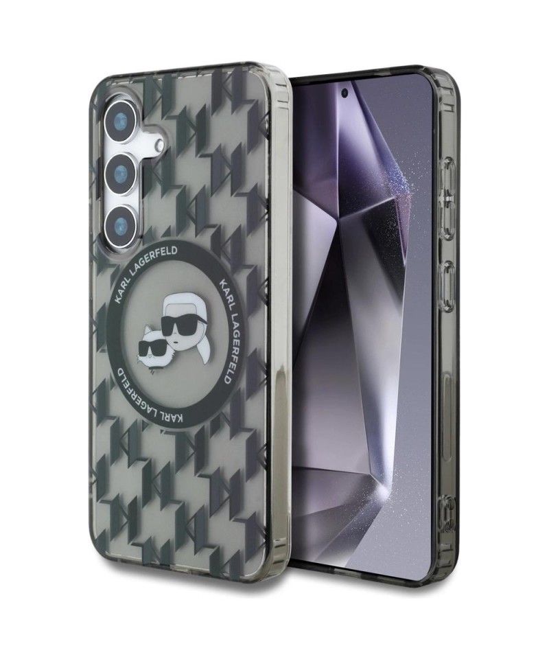Case Karl Lagerfeld Button Karl&Choupette Heads On KL Pattern MagSafe Samsung Galaxy S25 black