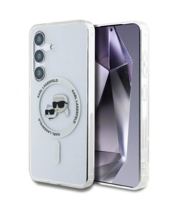 Case Karl Lagerfeld Button Karl & Choupette Heads Printed Logo MagSafe Samsung Galaxy S25 white