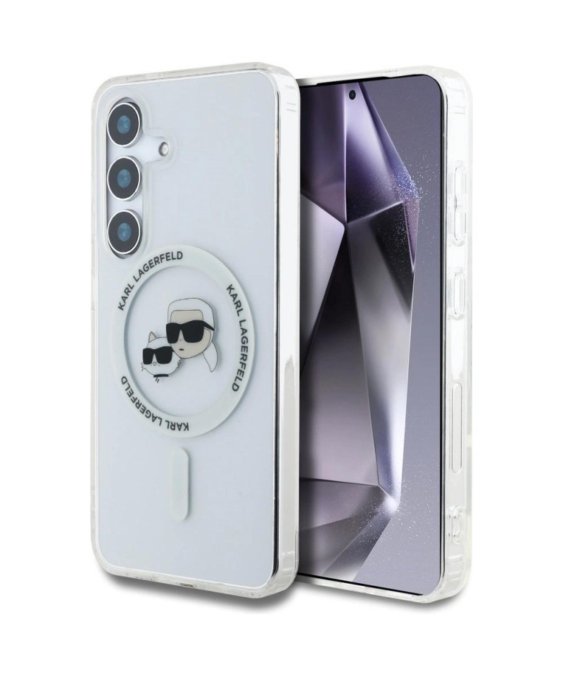 Case Karl Lagerfeld Button Karl & Choupette Heads Printed Logo MagSafe Samsung Galaxy S25 white