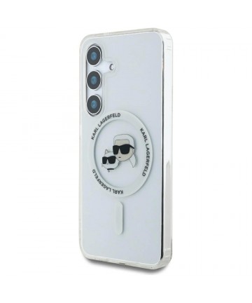 Case Karl Lagerfeld Button Karl & Choupette Heads Printed Logo MagSafe Samsung Galaxy S25 white