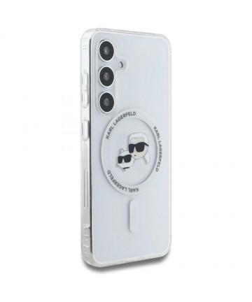Case Karl Lagerfeld Button Karl & Choupette Heads Printed Logo MagSafe Samsung Galaxy S25 white