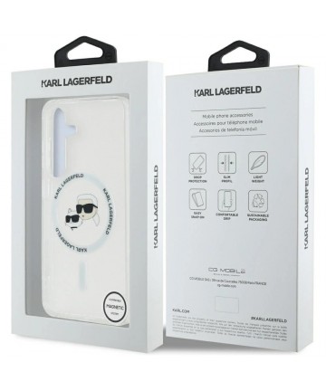 Case Karl Lagerfeld Button Karl & Choupette Heads Printed Logo MagSafe Samsung Galaxy S25 white