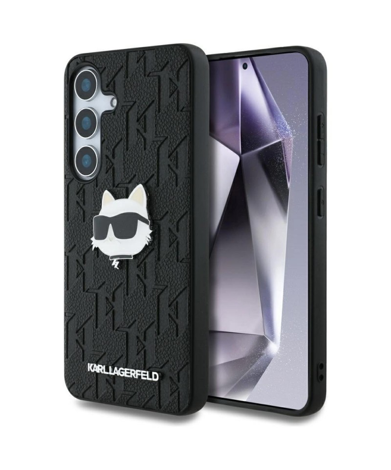 Karl Lagerfeld Leather Monogram Pin Logo Choupette Head Samsung Galaxy S25 Case Black