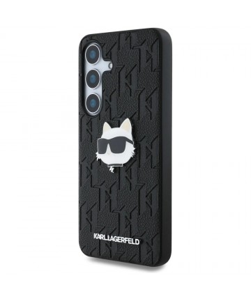 Karl Lagerfeld Leather Monogram Pin Logo Choupette Head Samsung Galaxy S25 Case Black