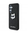 Karl Lagerfeld Leather Monogram Pin Logo Choupette Head Samsung Galaxy S25 Case Black