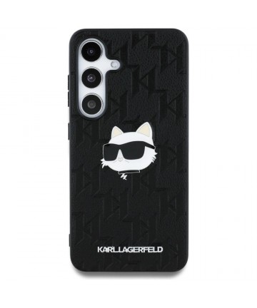 Karl Lagerfeld Leather Monogram Pin Logo Choupette Head Samsung Galaxy S25 Case Black